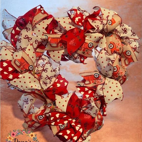 Other - Red and White Heart Ribbon Wreath
